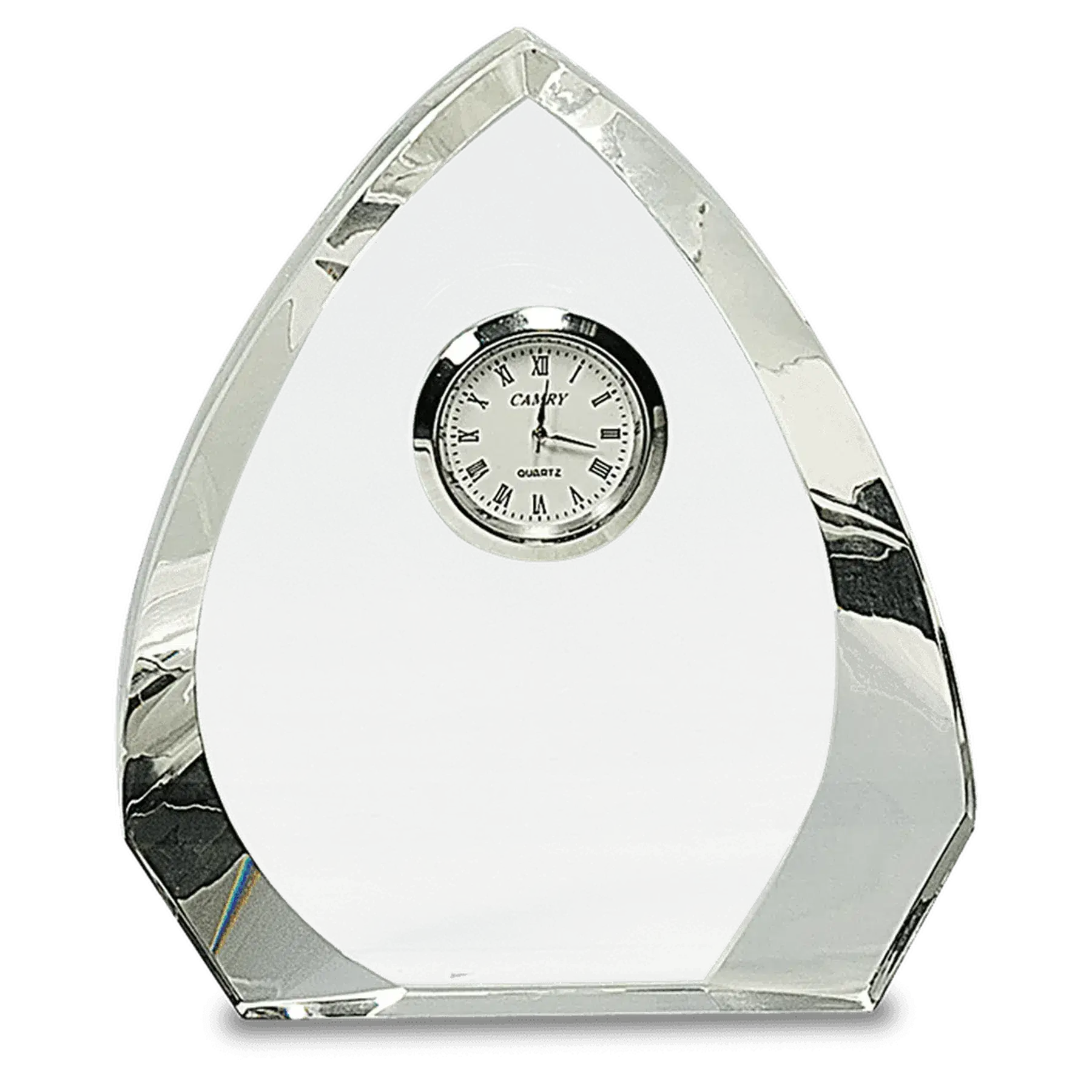 Laser Etched Crystal Desk Clocks – Personalized Awards, Gifts & Home Decor Faceted Crystal with Gold Gears and Face / Black Pedestal Base / 5" x 3 1/4"