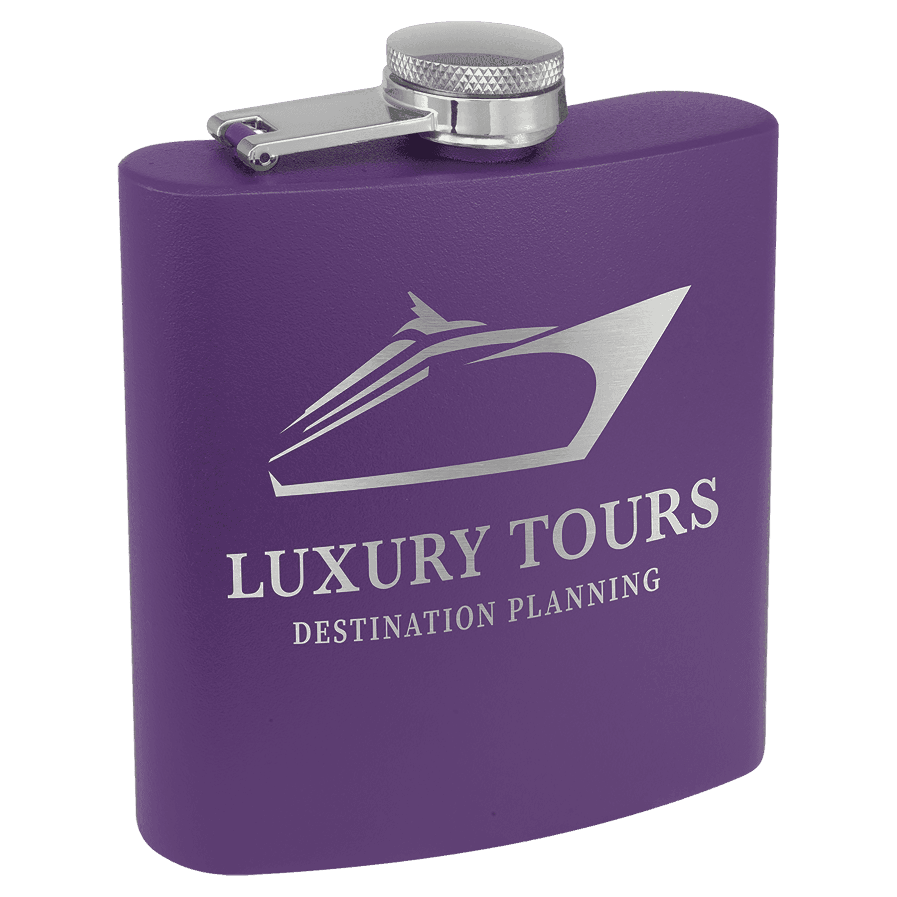 Personalized Flasks – 6 oz. Stainless with Leatherette & Cork Wraps Powder Coated / Purple / 6 oz.