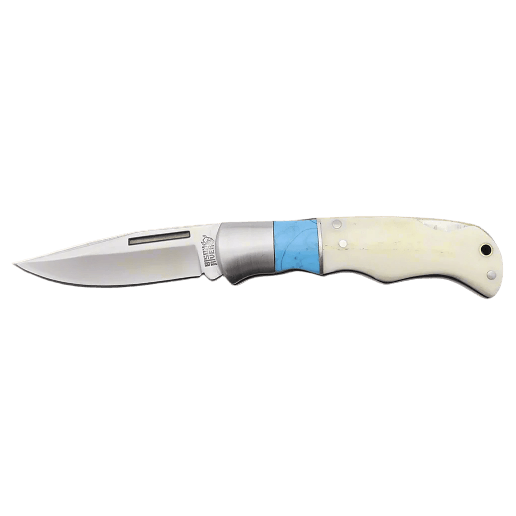 Engraved Bison River Folding Knife - Stainless Steel Blade Lock Back Blade - Pakkawood Handle / 3 1/2"(L) closed 6 1/2" (L) open / Stainless Steel