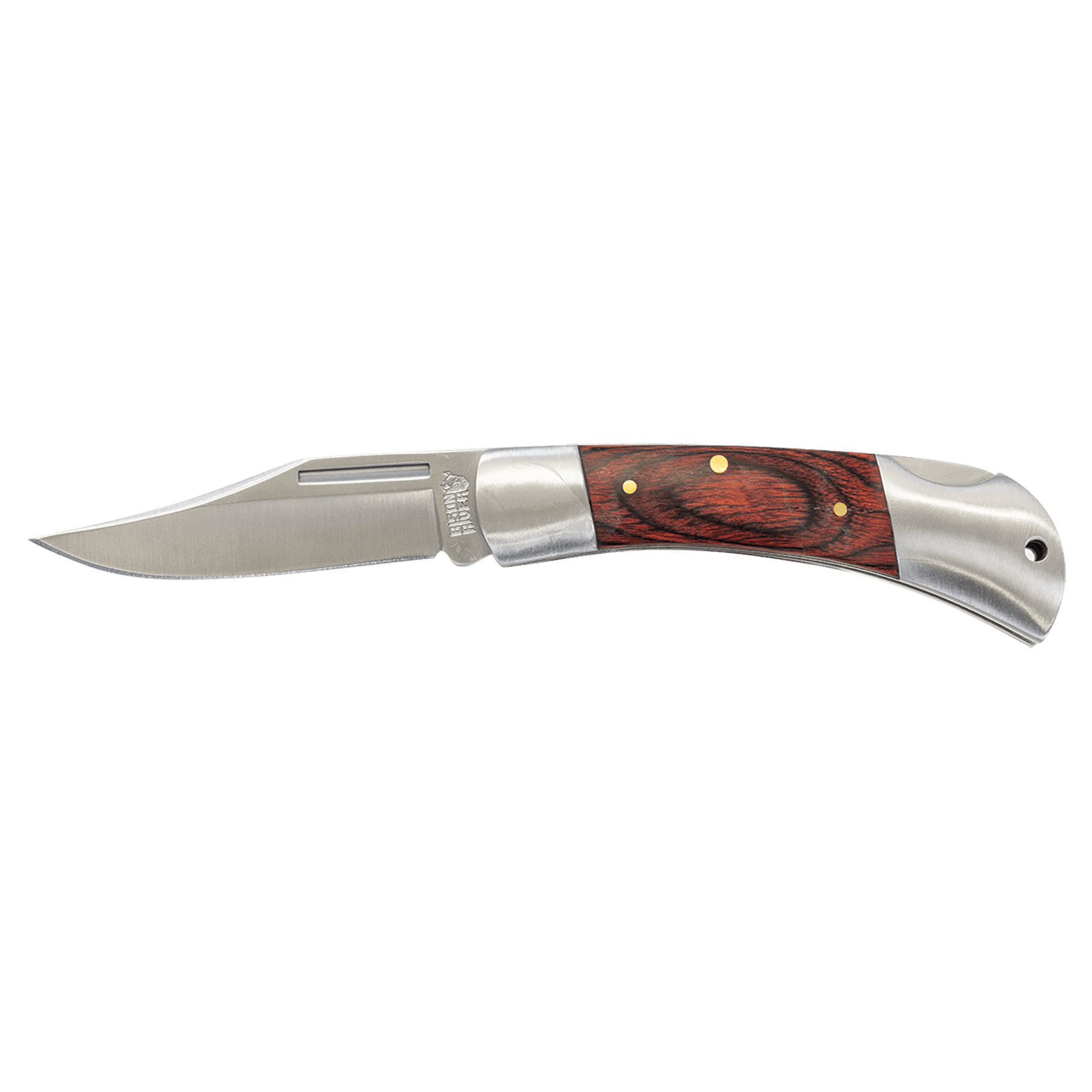 Engraved Bison River Folding Knife - Stainless Steel Blade Lock Back Blade - Pakkawood Handle / 3 1/2"(L) closed 6 1/2" (L) open / Stainless Steel