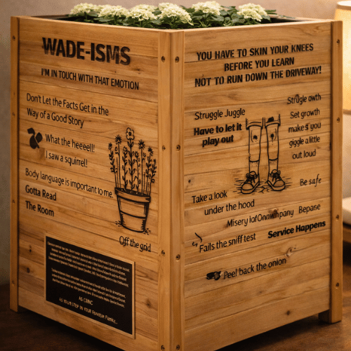 Custom Engraved Wood Recognition Planter with Dedication Plaque