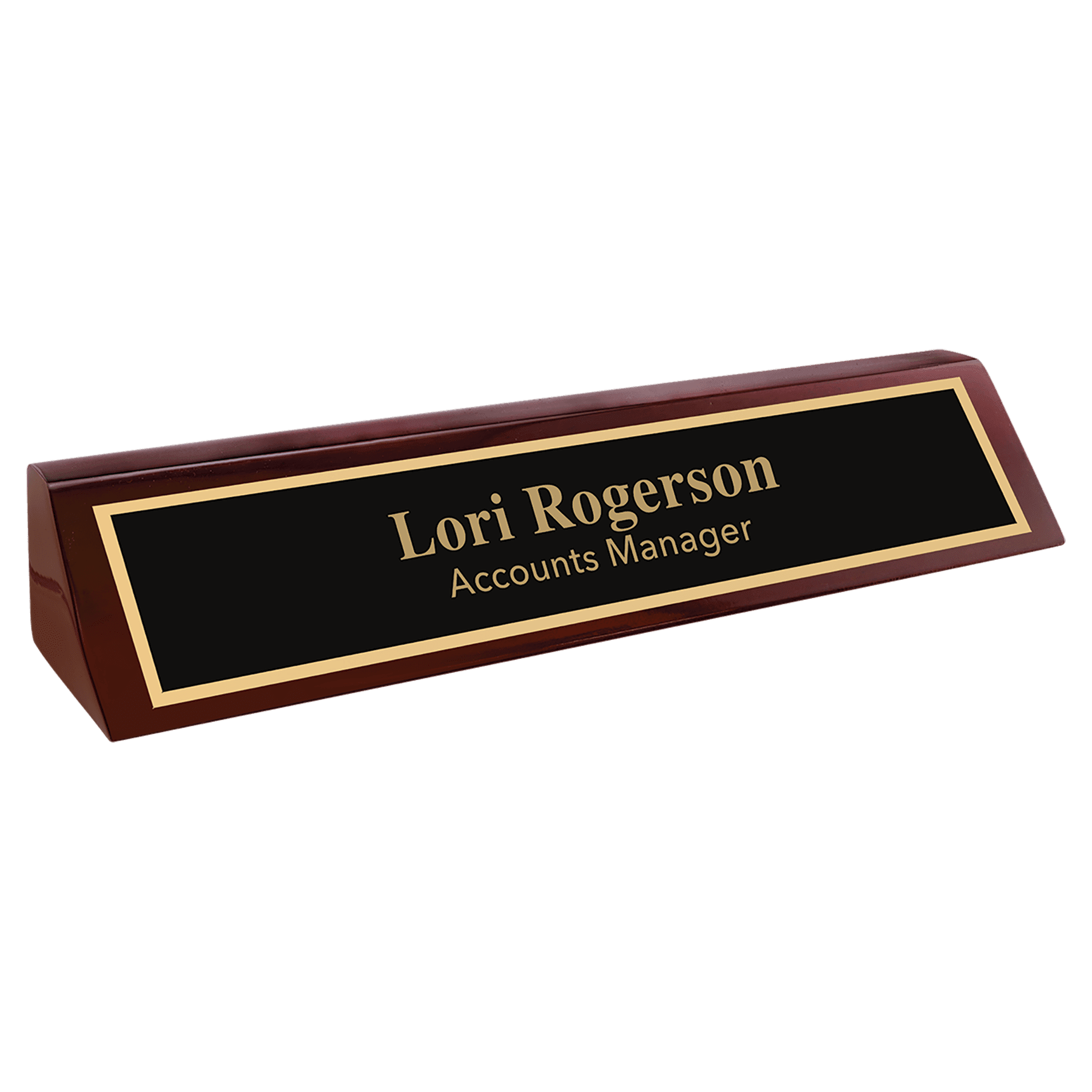 Engraved Black/Gold Brass Name Plates for Desk Wedges 7 1/2" x 1 3/4"