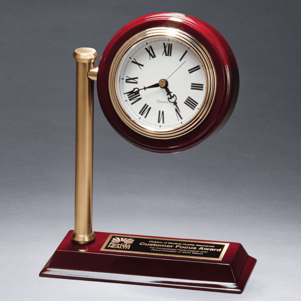 Custom Engraved Desk and Mantle Clocks with High Gloss Piano Finish Rail Station Station Desk Clock (Rosewood Piano Finish) / 7" x 9" / European-Styled Rail Station Post (Brass Plate Included)