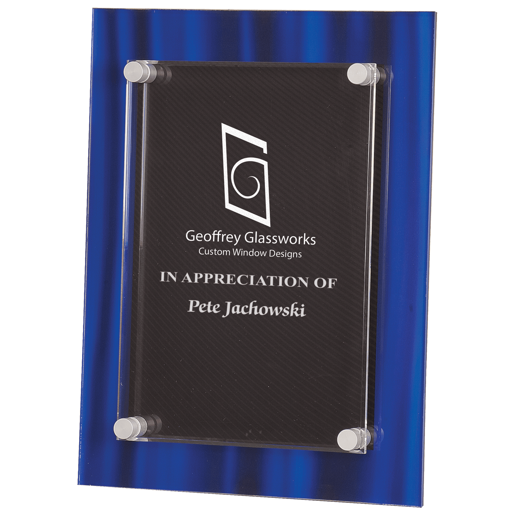 Velvet Stand-Off Acrylic Plaque – Custom Engraved for Recognition Blue Velvet / 8" x 10"