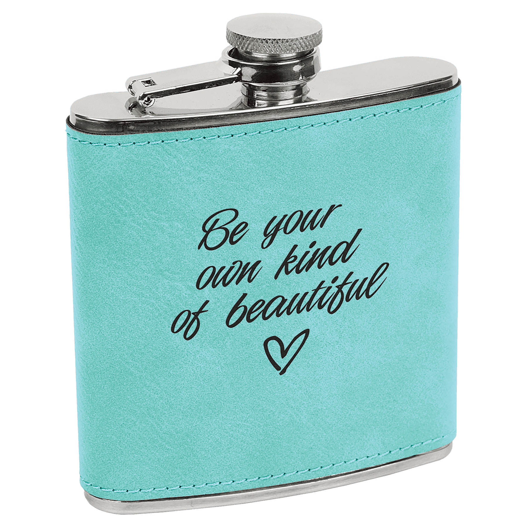 Personalized Flasks – 6 oz. Stainless with Leatherette & Cork Wraps Leatherette / Teal / 6 oz.