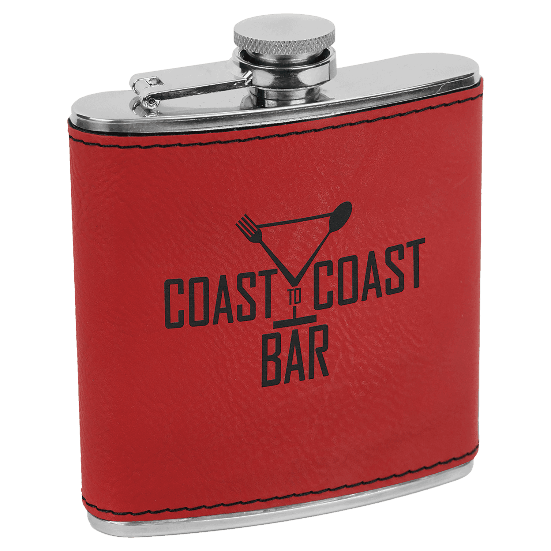Personalized Flasks – 6 oz. Stainless with Leatherette & Cork Wraps Leatherette / Red / Stainless Steel
