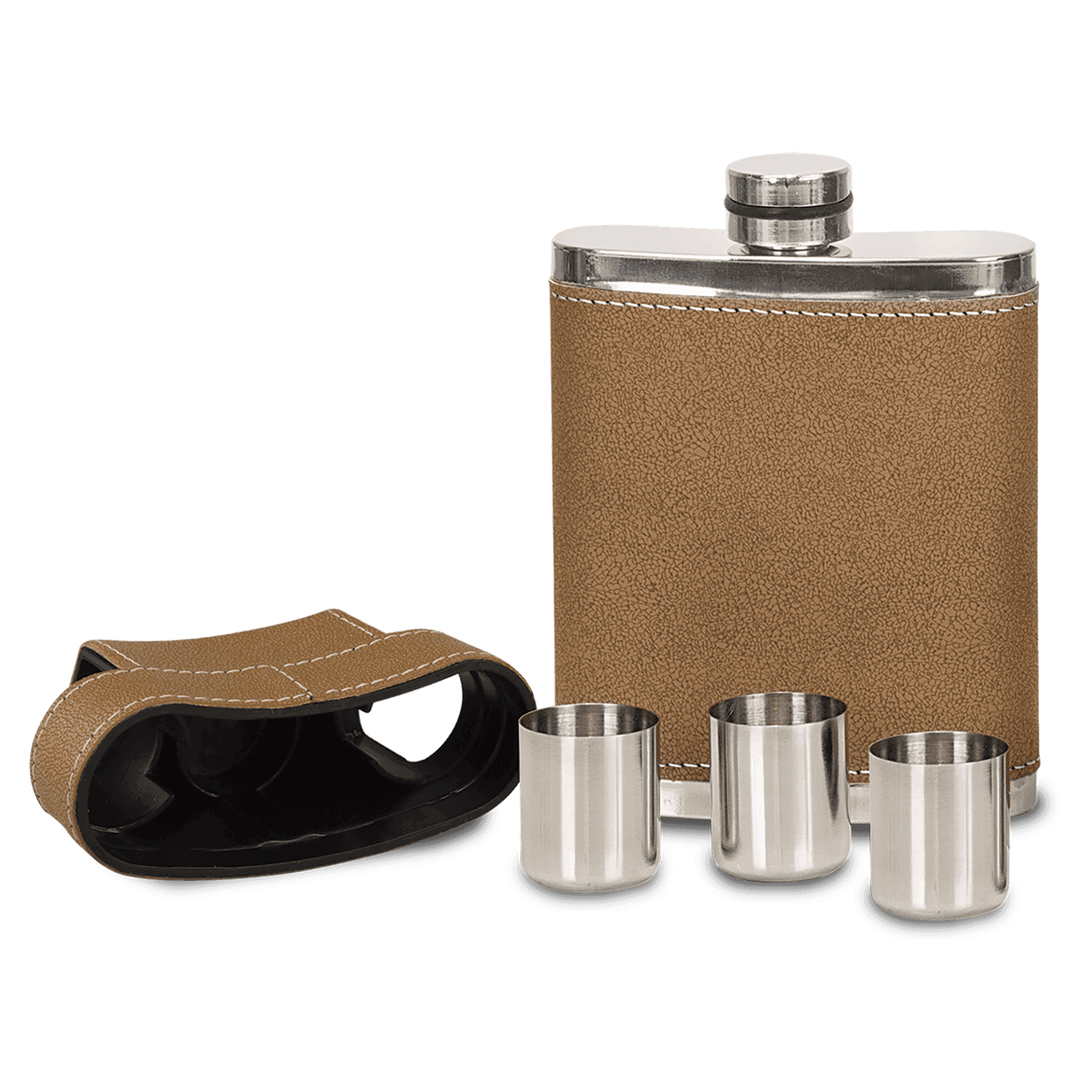 Flask Gift Sets – Personalized Engraving - Flask Kit 3 3 Shot Glasses and Lid