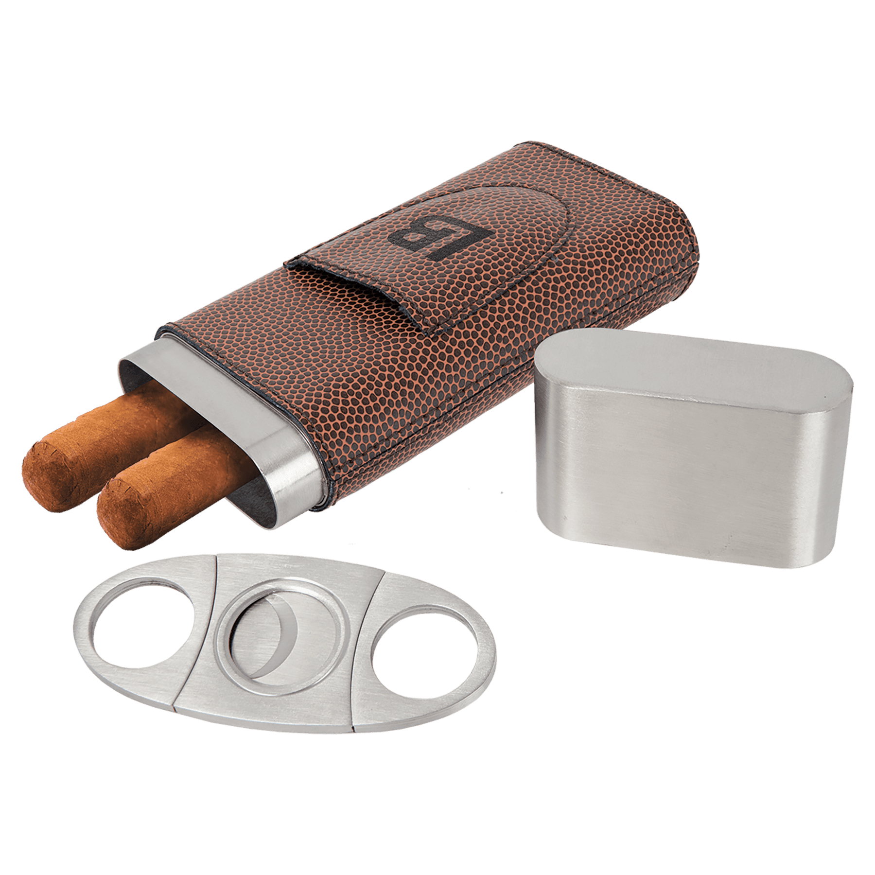 Custom Engraved Cigar Cases with Cutter in Leatherette Football / Football Leatherette