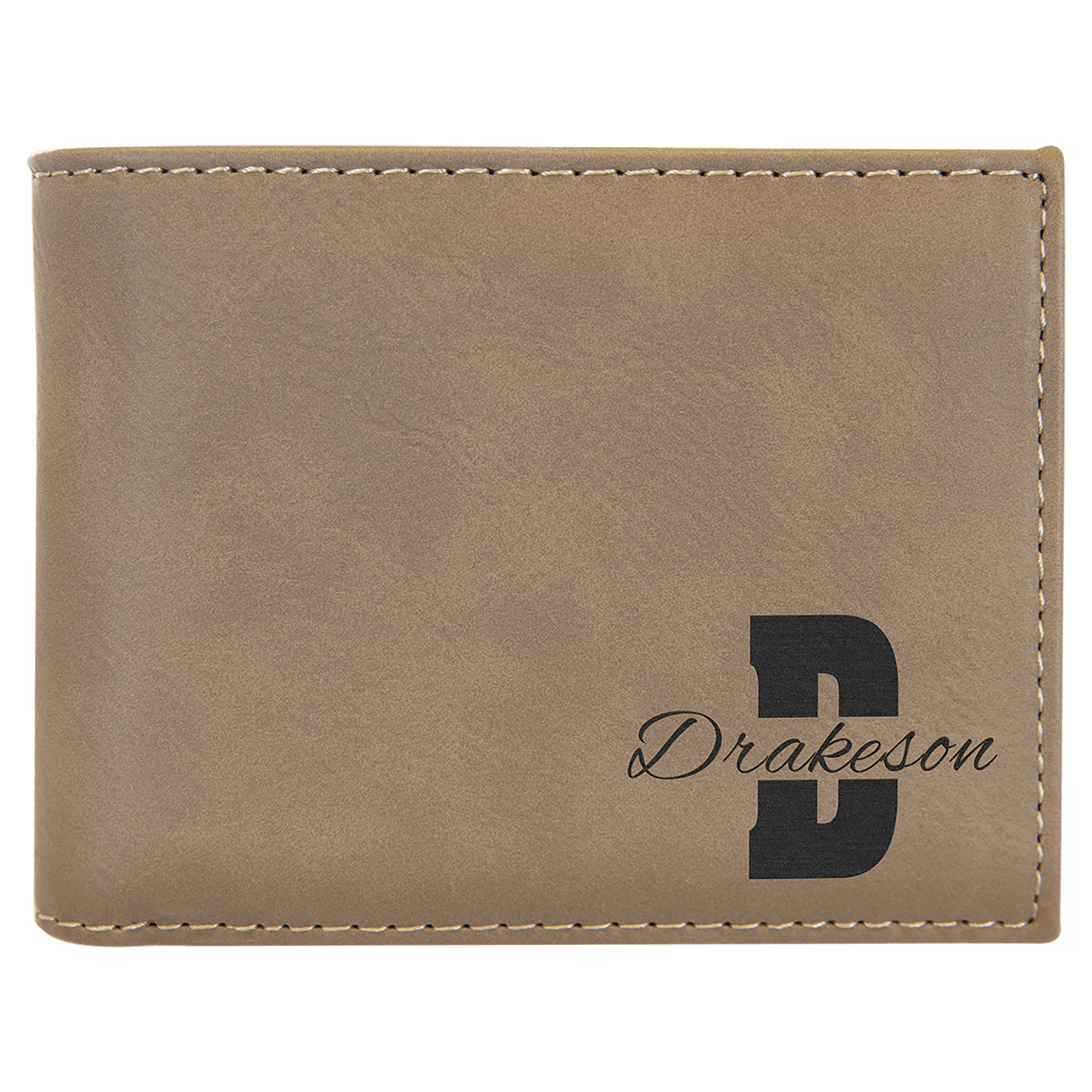 Personalized RFID Bifold Wallet with Flip ID in Engraved Leathrette Light Brown