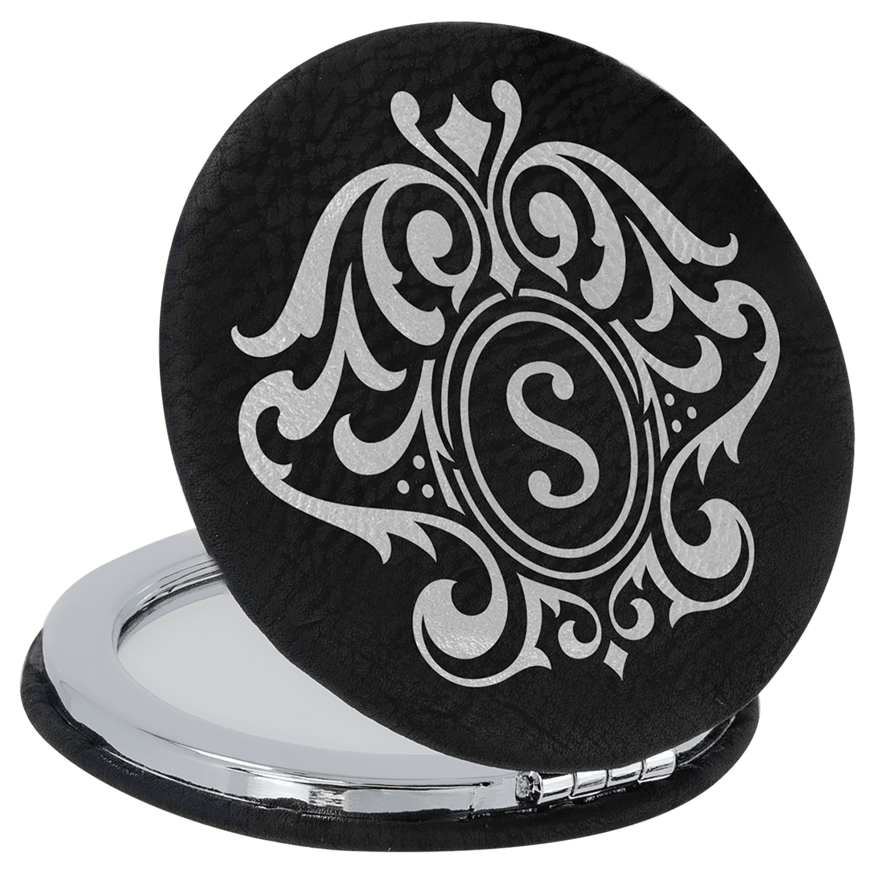 Personalized Compact Mirror With Magnifier in Leatherette Colors