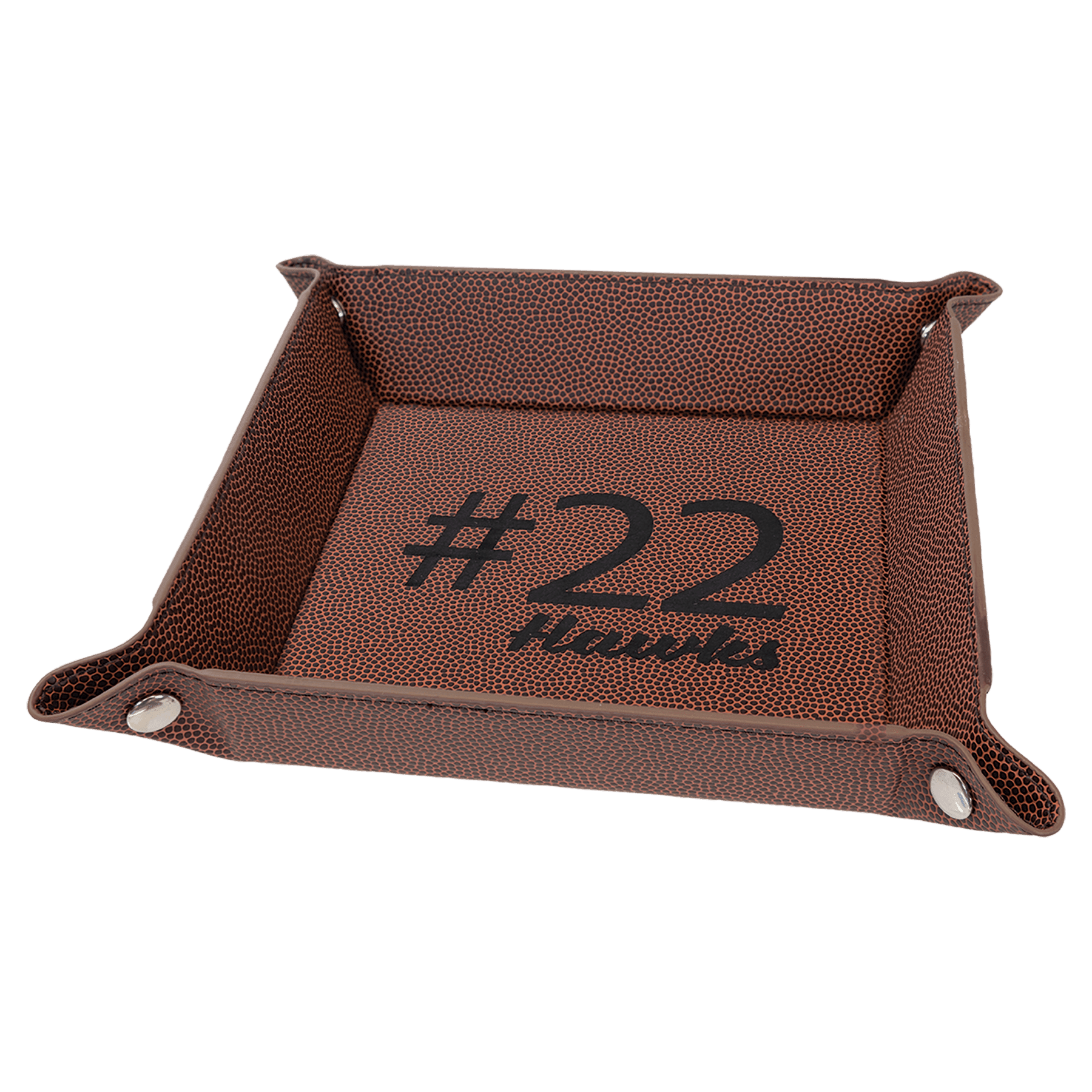 Personalized Catch-All Tray with Snap Up Corners - Leatherette Caddy Trays 6" x 6" / Football Leatherette