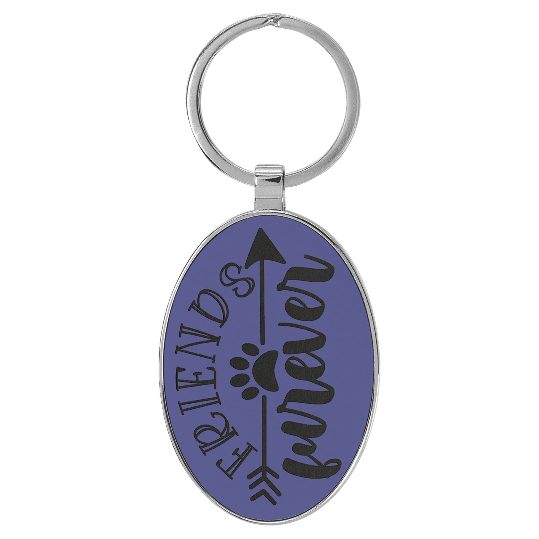 Personalized Leatherette Keychains - With Football & Basketball Styles Oval - Metal Frame / Purple / Leatherette