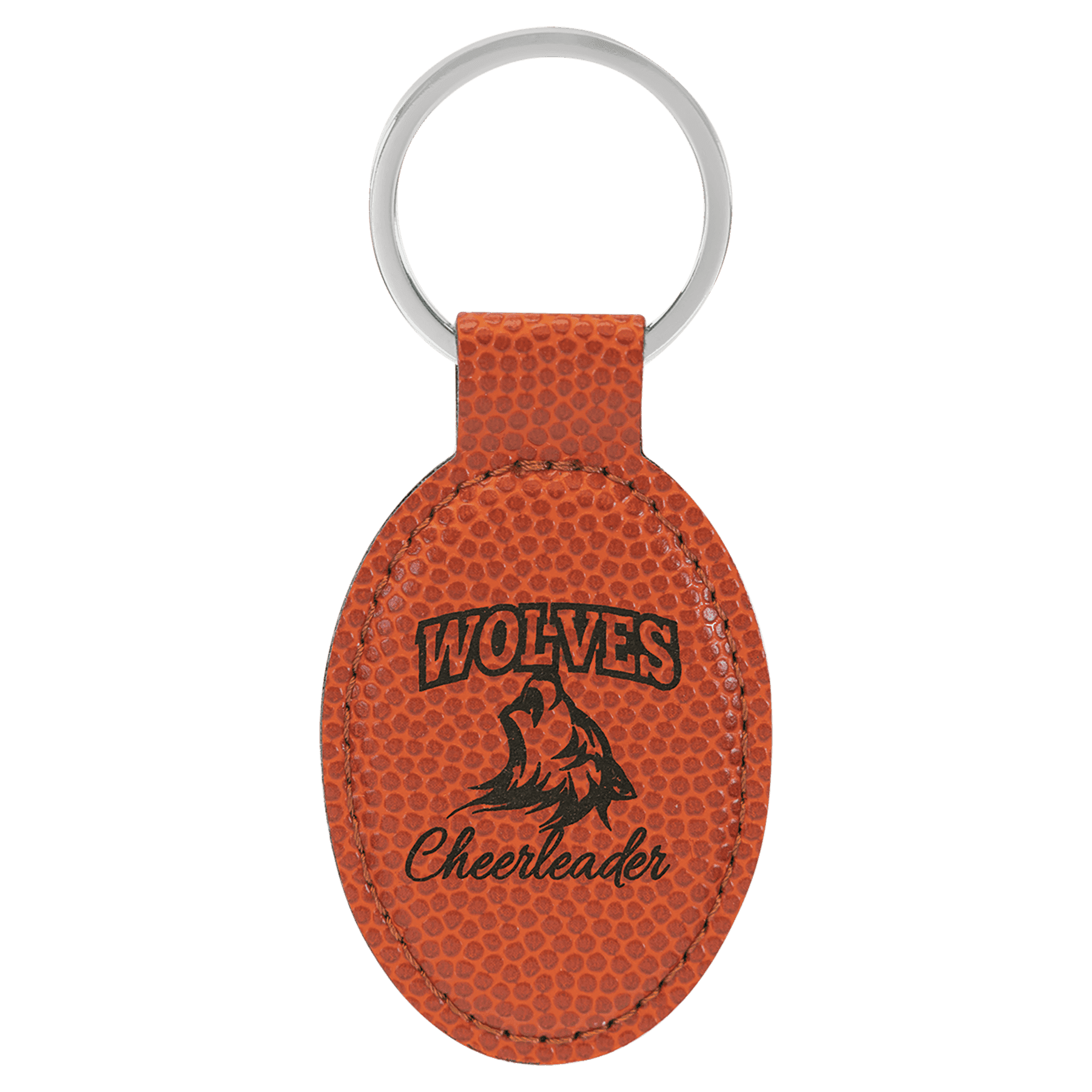 Personalized Leatherette Keychains - With Football & Basketball Styles Oval - Double Stitching / Basketball / Basketball Leatherette