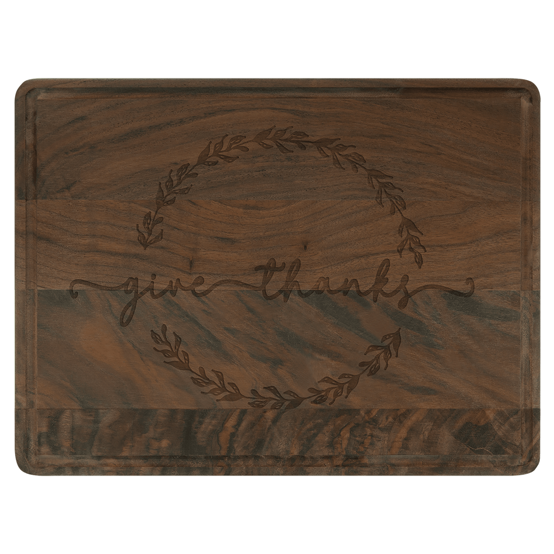 Personalized Walnut Cutting Board with Drip Ring and Custom Engraving 13 3/4" x 9 3/4" / Walnut