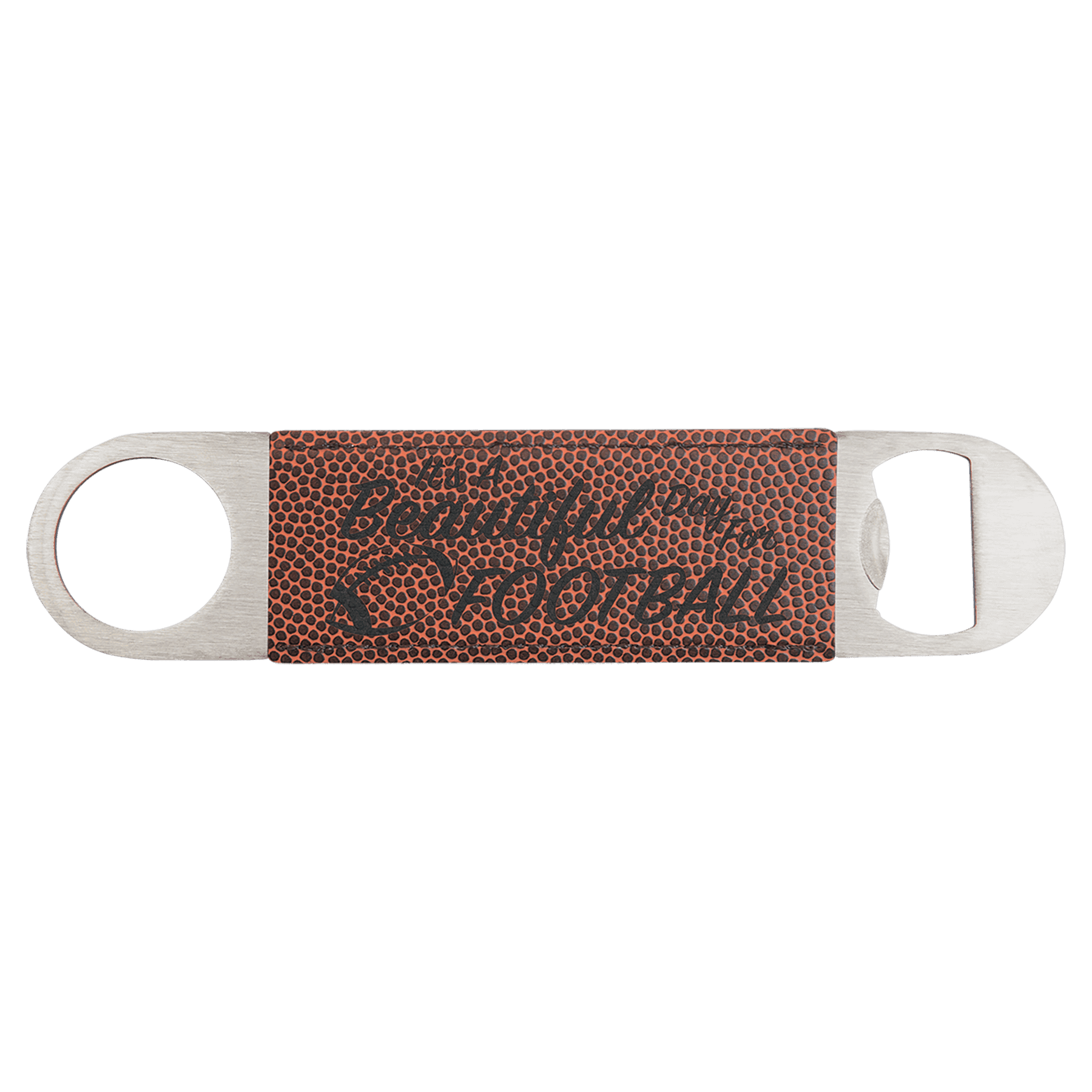 Personalized Bottle Openers - Extra Long Bar Style with Wide Ring Football Leatherette / Football / 7" x 1 1/2"