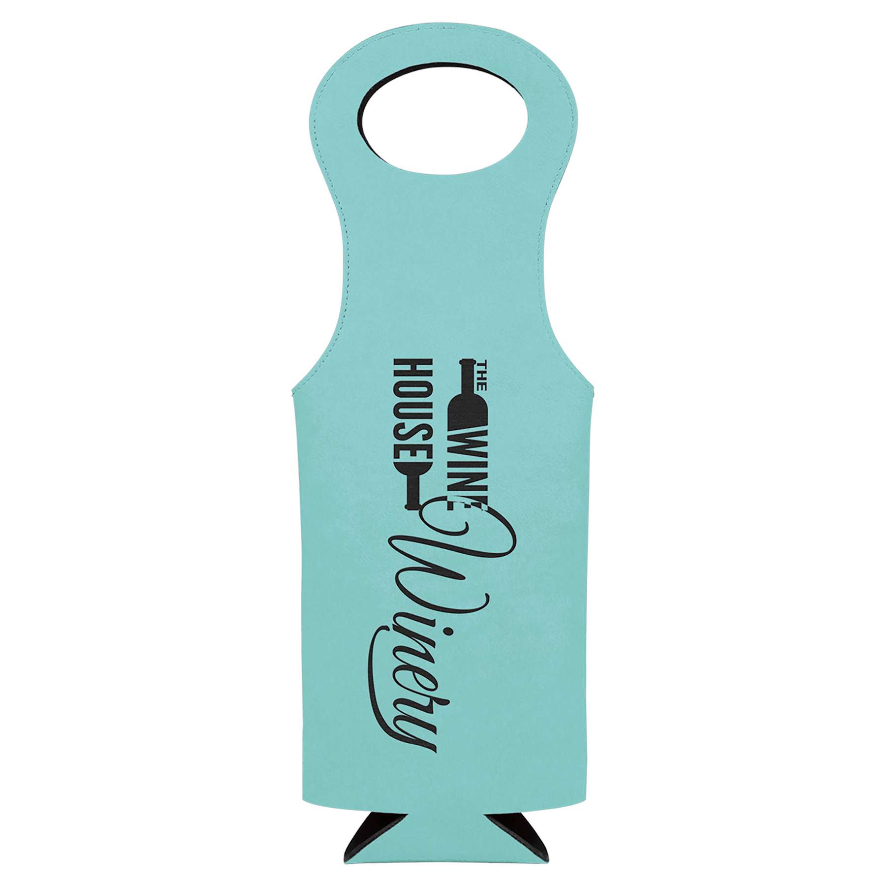Personalized Wine Tote Bag – Insulated Leatherette Bottle Holder Teal / 5 1/2" (L) x 14 1/2" (H)