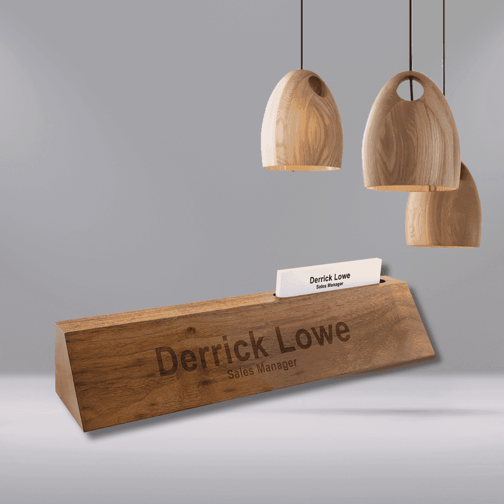 Premium Desk Wedges in Genuine Wood and Leatherette Walnut / 10" / With Business Card Holder