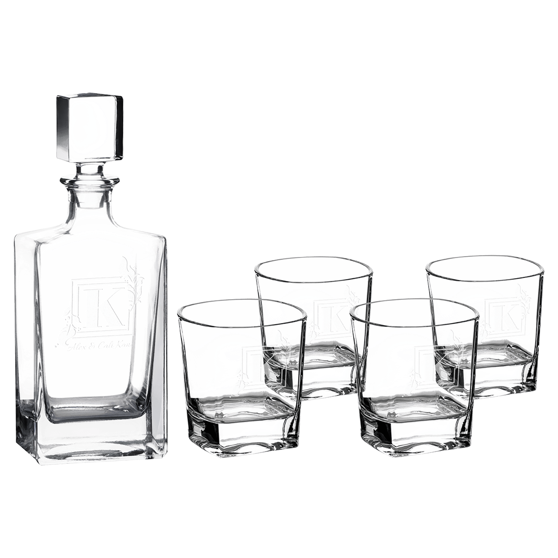 Personalized Glass Decanter Sets With 4 Rocks Glasses & Gift Box 750ml Square Decanter Set (4 11 oz. Glasses)