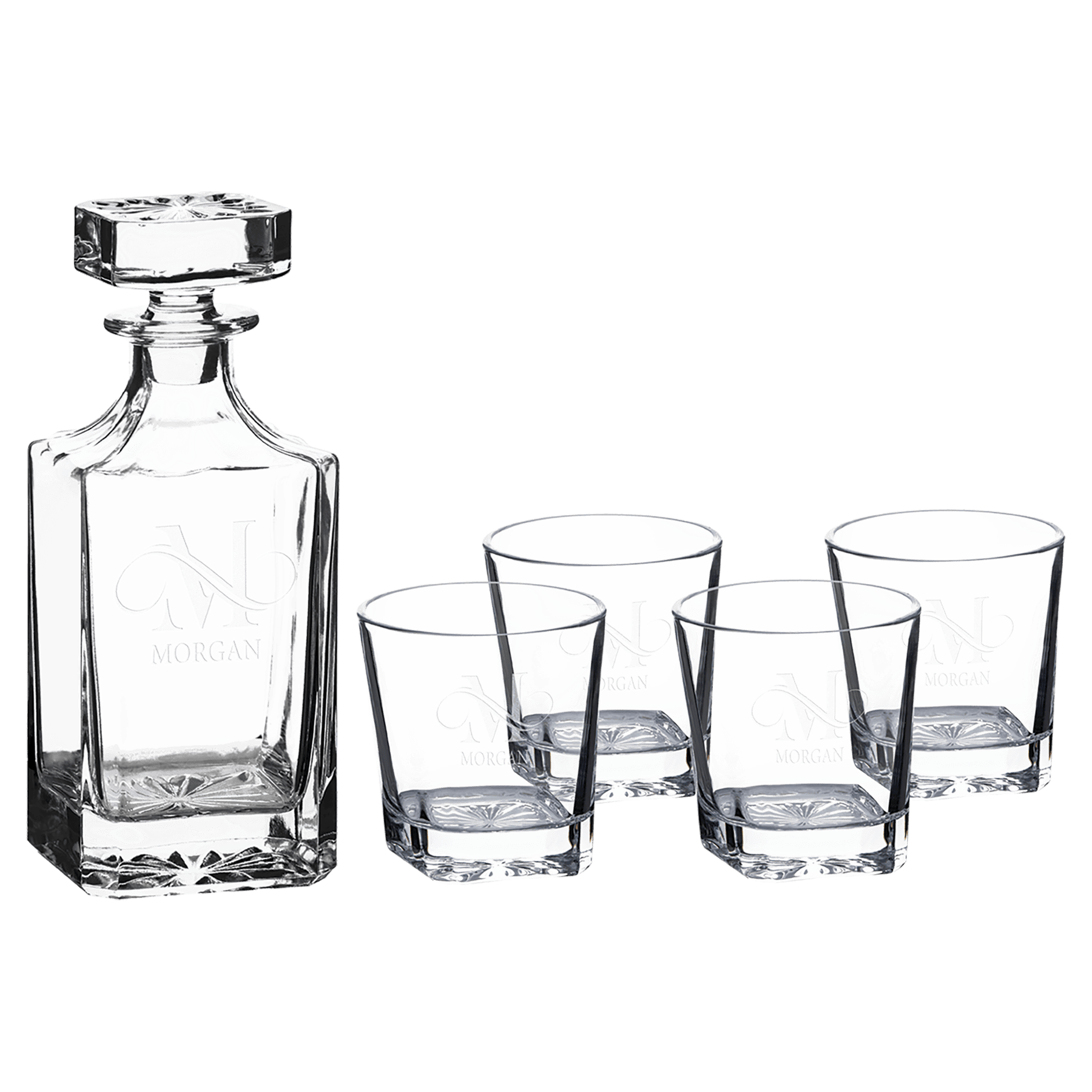 Personalized Glass Decanter Sets With 4 Rocks Glasses & Gift Box 750ml Square Decanter Set (4 11 oz. Glasses)