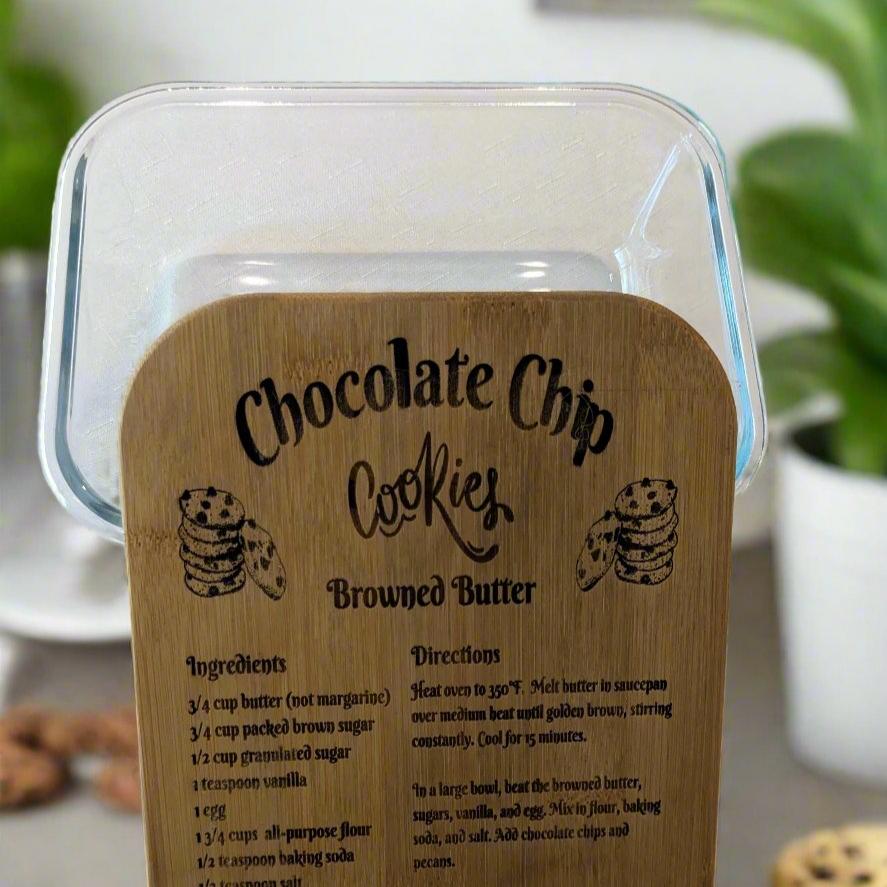 Glass Storage Container with Bamboo Lid with Recipe Engraved