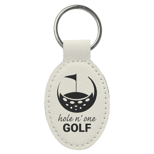 Personalized Leatherette Keychains - With Football & Basketball Styles Oval - Double Stitching / White / Leatherette