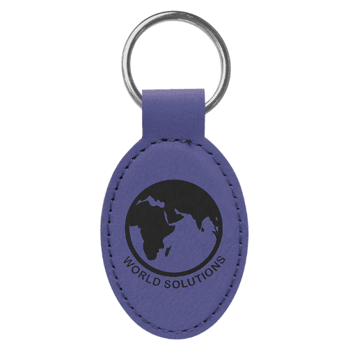 Personalized Leatherette Keychains - With Football & Basketball Styles Oval - Double Stitching / Purple / Leatherette