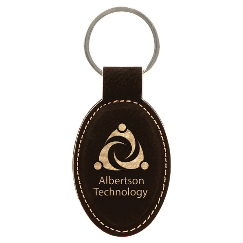 Personalized Leatherette Keychains - With Football & Basketball Styles Oval - Double Stitching / Black/Gold / Leatherette
