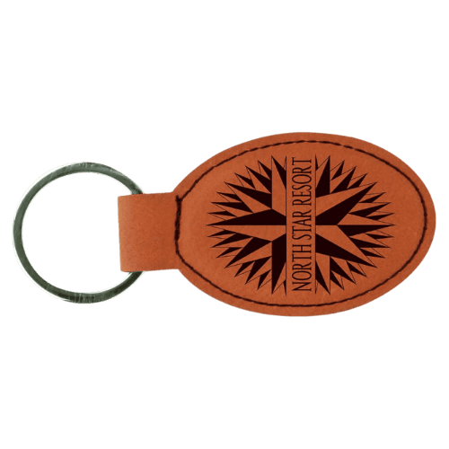Personalized Leatherette Keychains - With Football & Basketball Styles Oval - Double Stitching / Rawhide / Leatherette