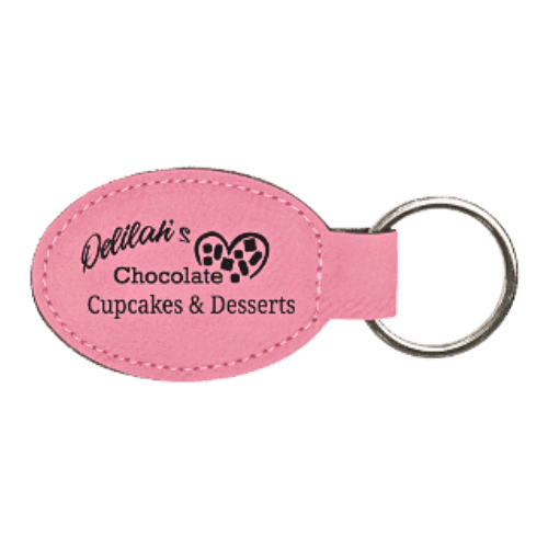 Personalized Leatherette Keychains - With Football & Basketball Styles Oval - Double Stitching / Pink / Leatherette