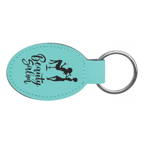 Personalized Leatherette Keychains - With Football & Basketball Styles Oval - Double Stitching / Teal / Leatherette