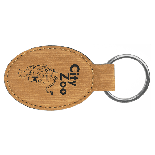 Personalized Leatherette Keychains - With Football & Basketball Styles Oval - Double Stitching / Bamboo / Leatherette