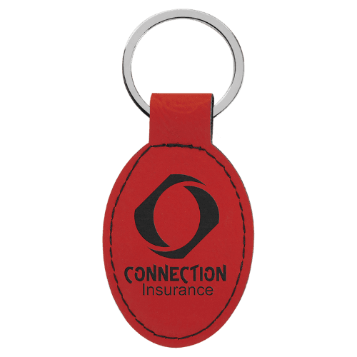 Personalized Leatherette Keychains - With Football & Basketball Styles Oval - Double Stitching / Red / Leatherette
