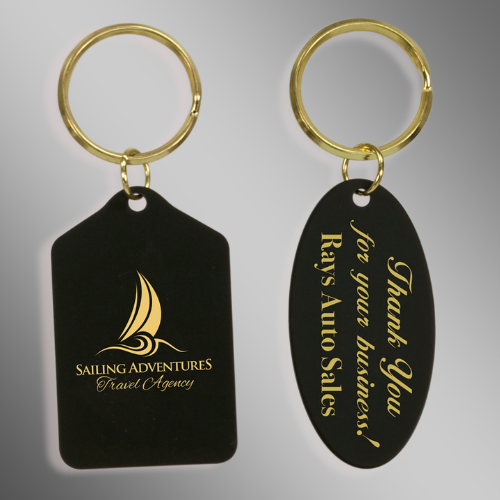 Personalized Keychains - Black Brass for Commemorative Gifts Tablet / 1 1/2" x 2 1/2" / Black/Gold