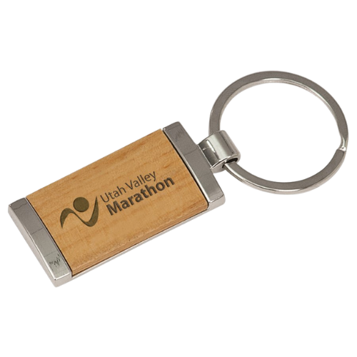 Personalized Keychains – Natural Beechwood with Silver Accents Rectangle / Beechwood / 7/8" x 1 7/8"