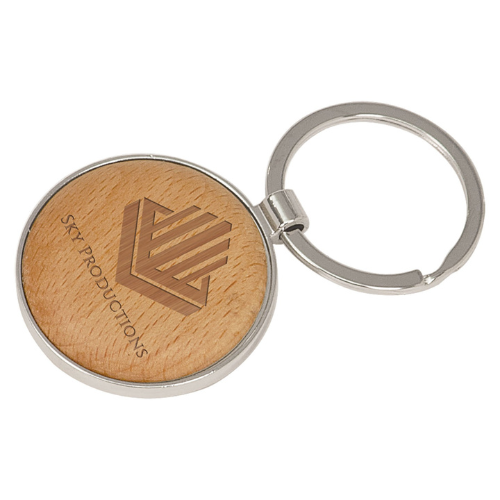 Personalized Keychains – Natural Beechwood with Silver Accents Round / Beechwood / 1 5/8"