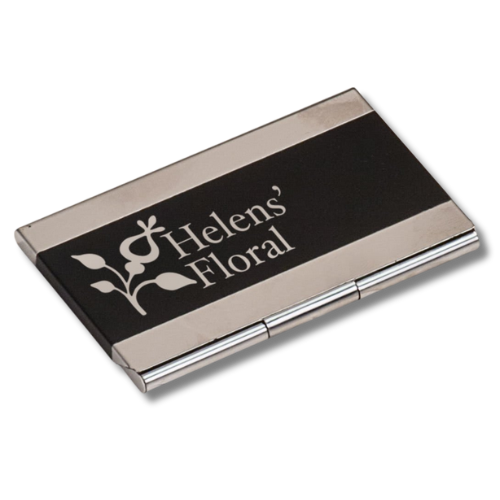 Personalized Business Card Cases – Wood and Stainless Steel Styles Black Stainless Steel / 3 3/4" x 2 1/2"