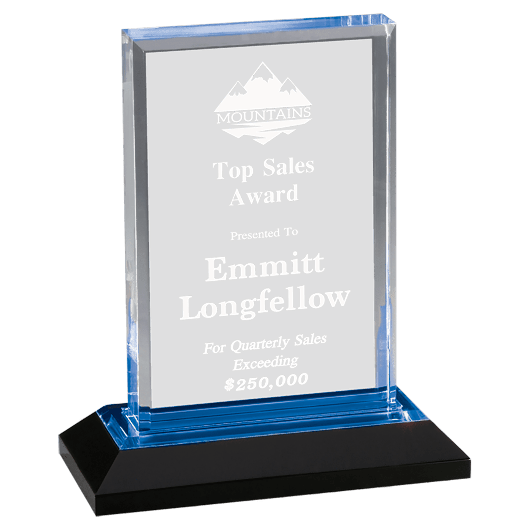 Impress Acrylic Awards with Color Mirror Base and Custom Engraving Arrow Point / Blue / 5 1/2" x 7"