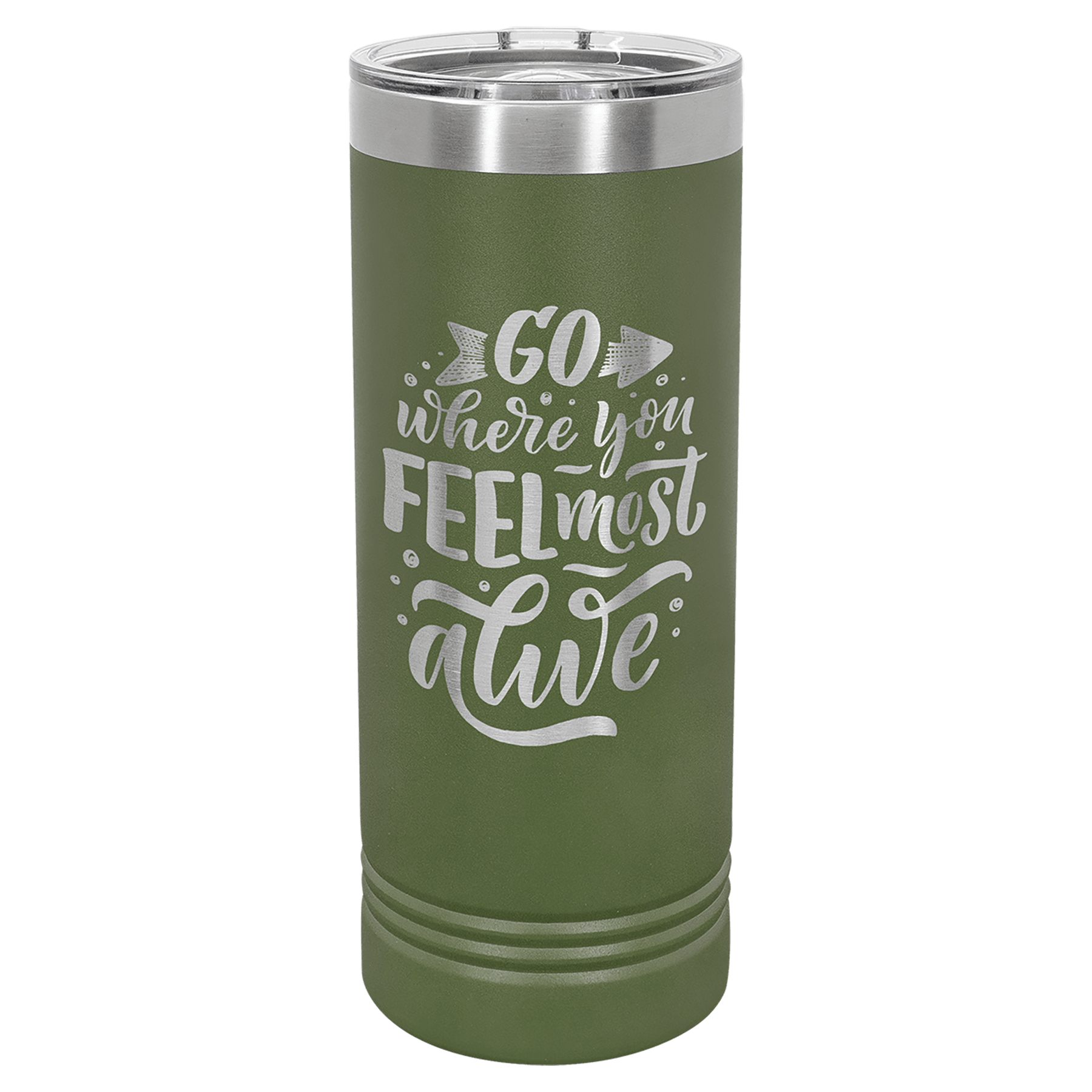 Personalized Skinny Tumblers – 2X Insulated Drinkware Powder Coated / Olive Green / Skinny Tumbler