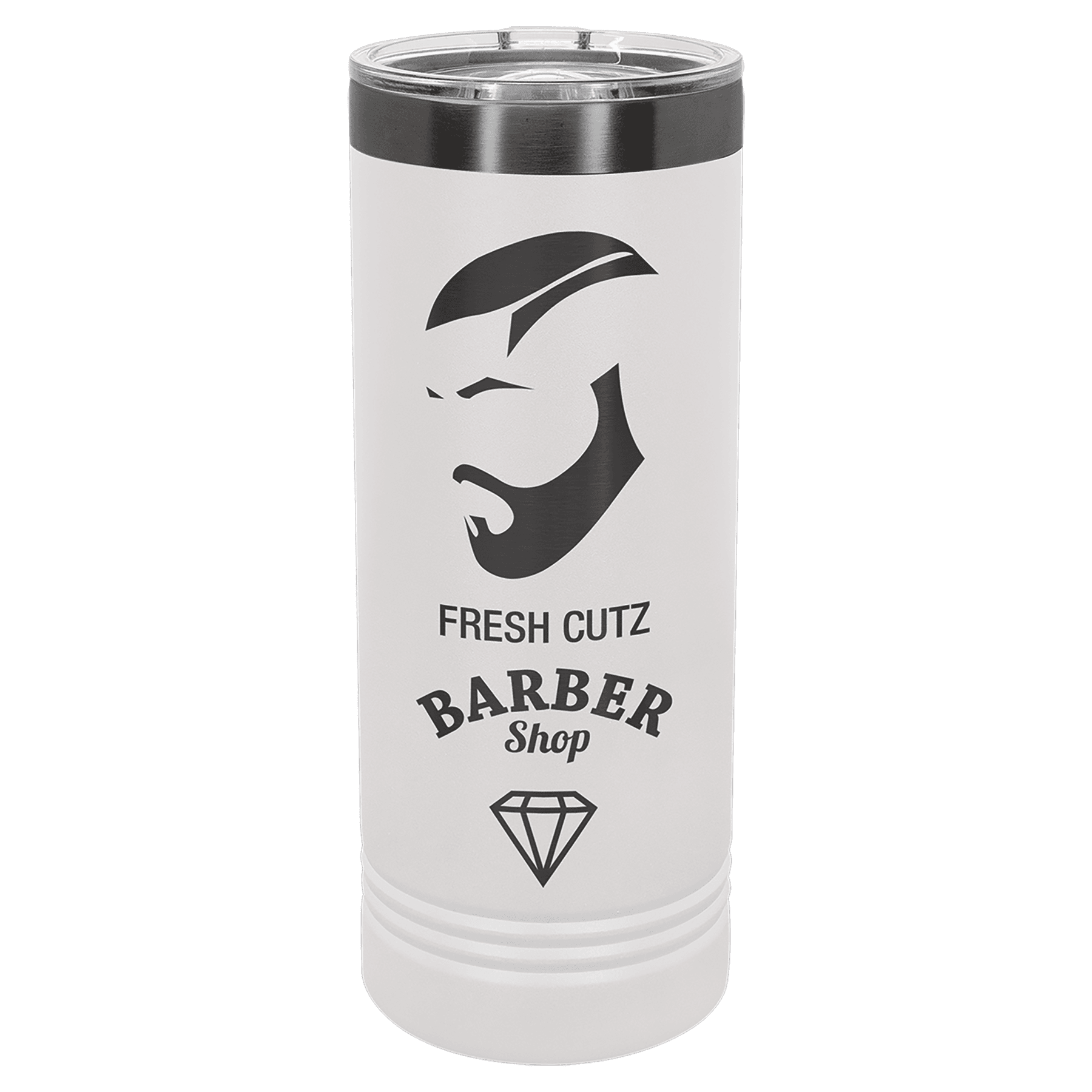 Ion Plated Insulated Tumblers and Water Bottles with Custom Engraving Skinny Tumbler (Slider Lid) / White/Ghost Black Engraving / 22 oz.