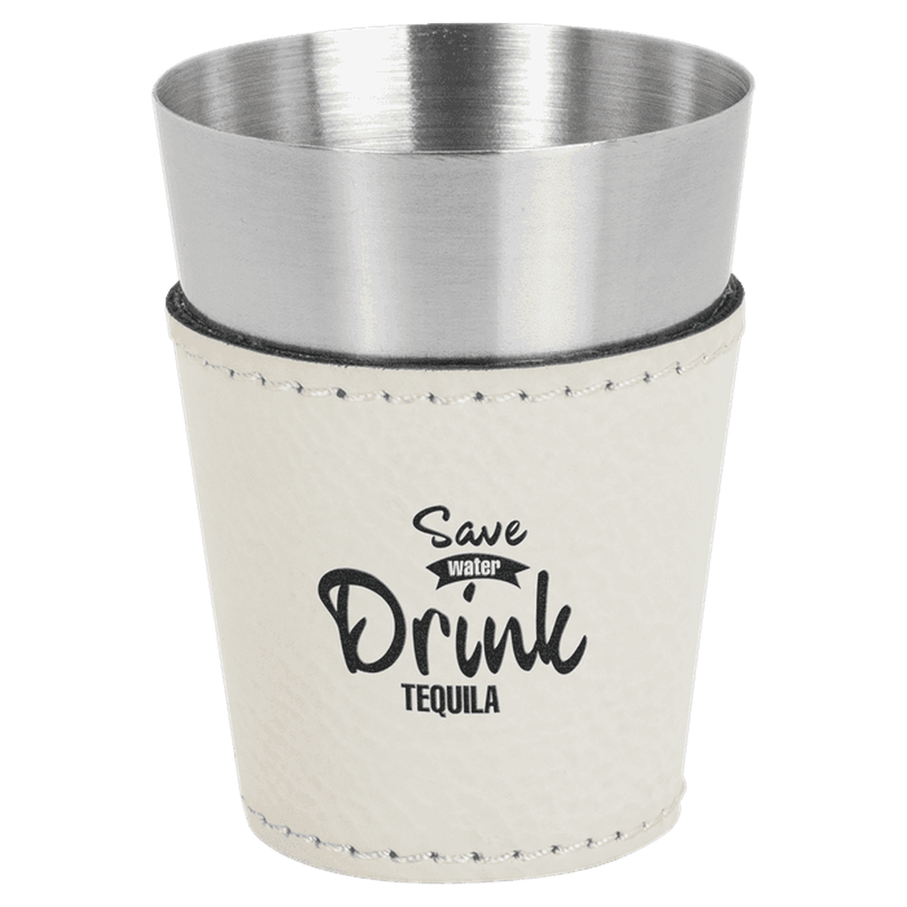 Personalized Shot Glasses with Leatherette Wrap White