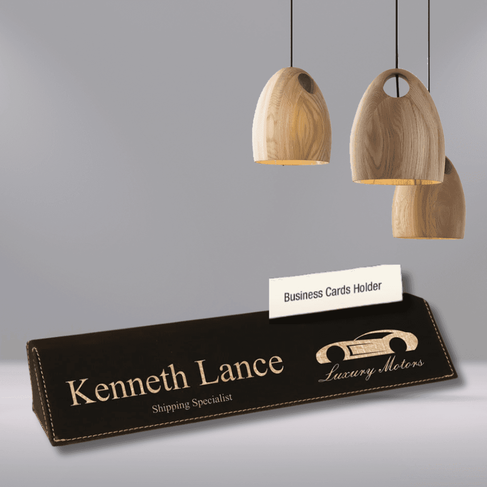 Premium Desk Wedges in Genuine Wood and Leatherette Black/Gold Leatherette / 10 1/2" / With Business Card Holder
