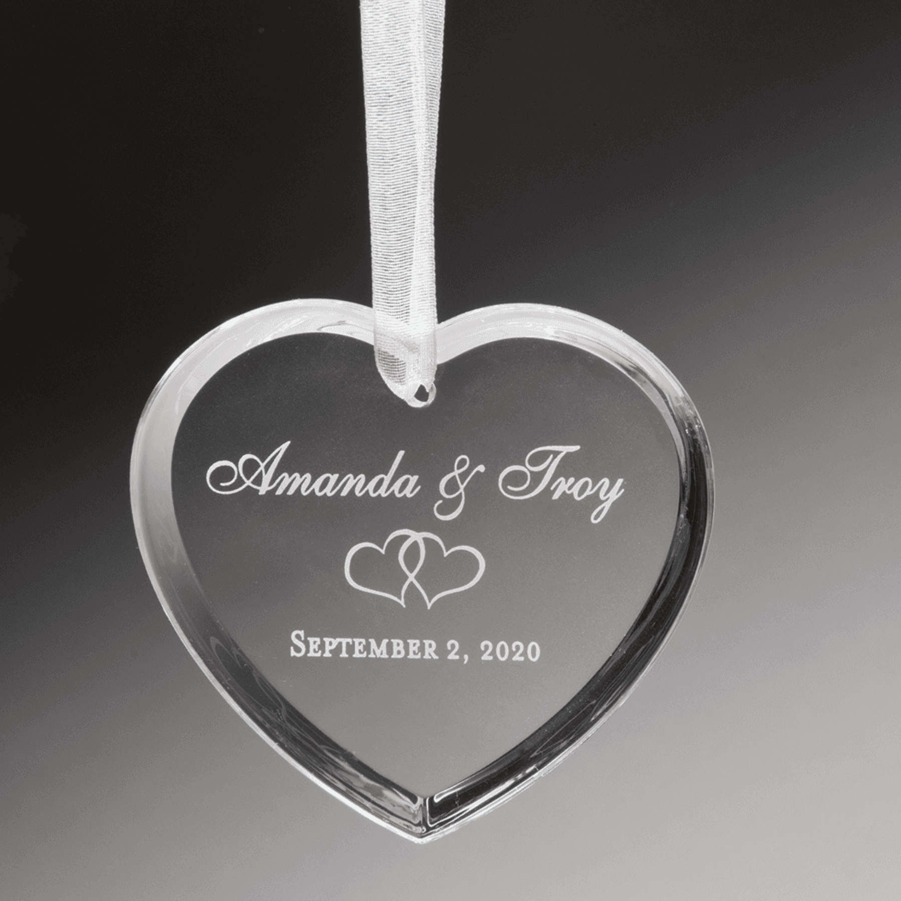 Laser Etched Crystal Ornaments with Ribbon and Gift Box Teardrop / Silver / 3"