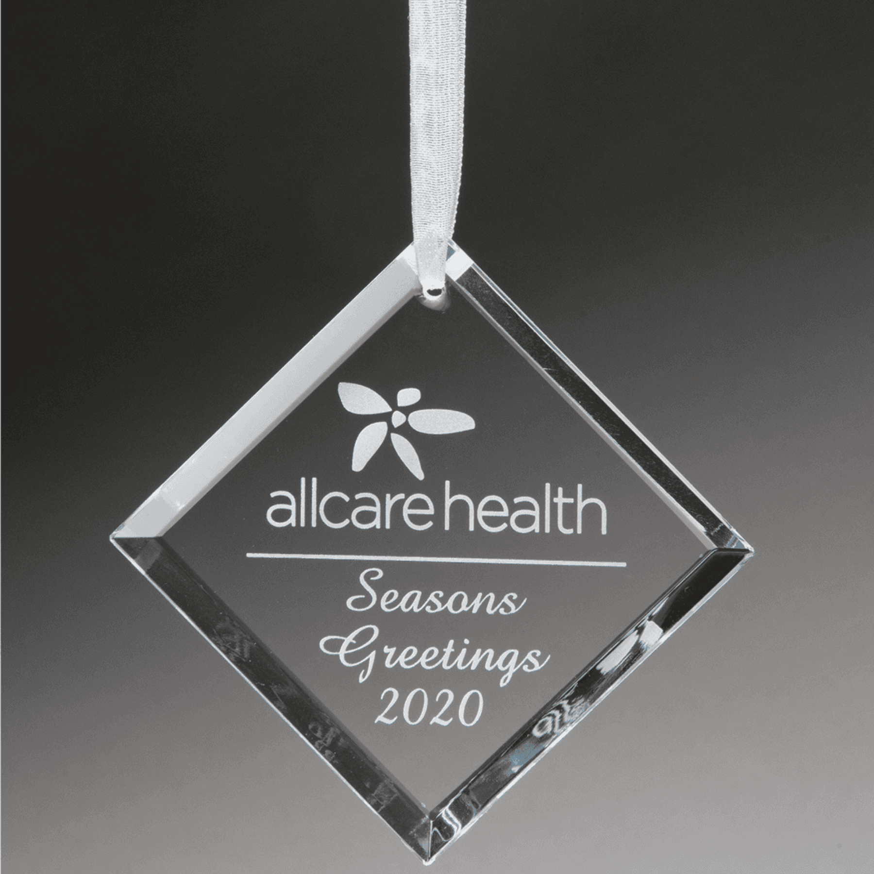 Laser Etched Crystal Ornaments with Ribbon and Gift Box Teardrop / Silver / 3"