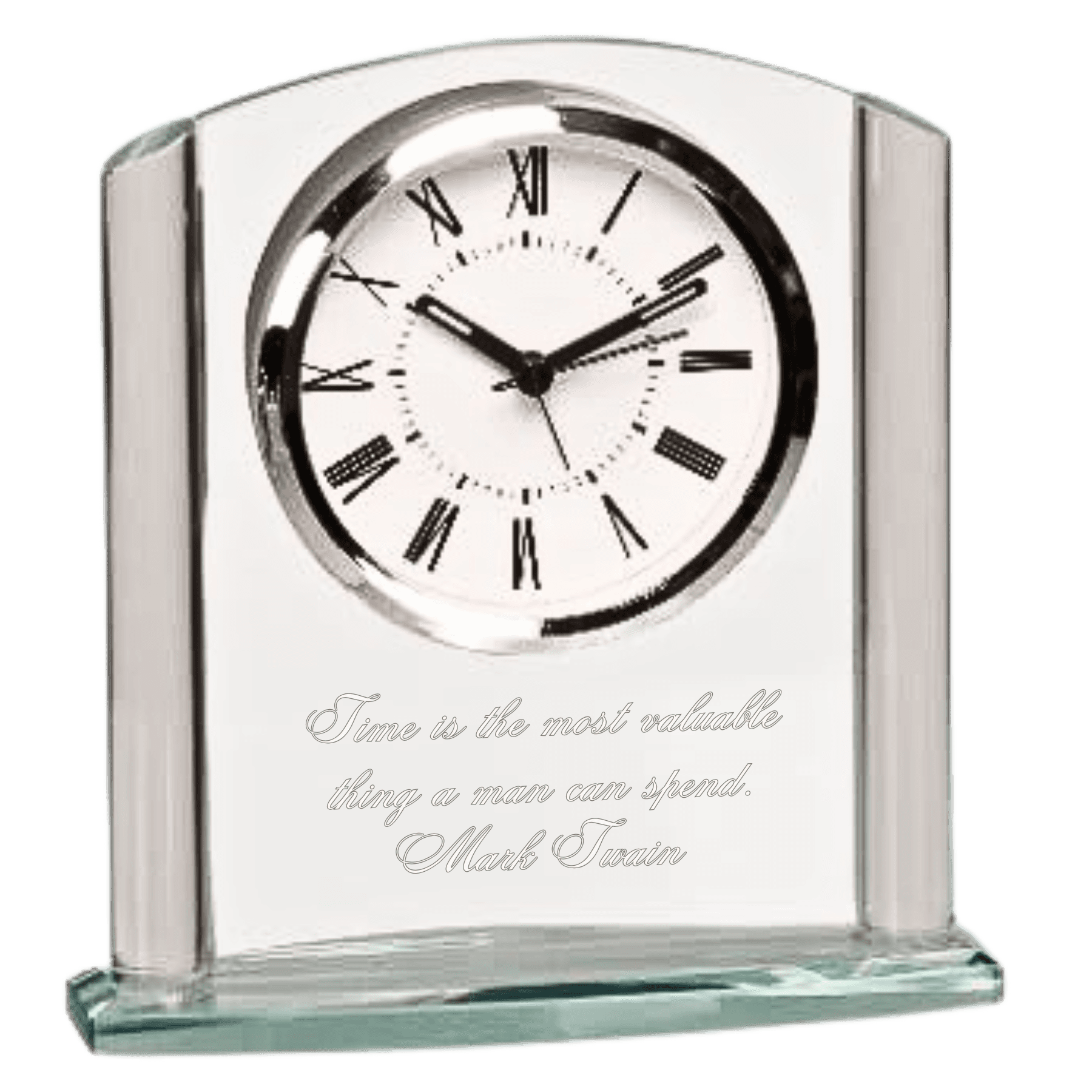 Contemporary Glass Desk Clocks – Personalized Gifts, Awards & Decor Jade Glass Accent - Arch Top / Alarm / 6 1/4" x 5 3/4"