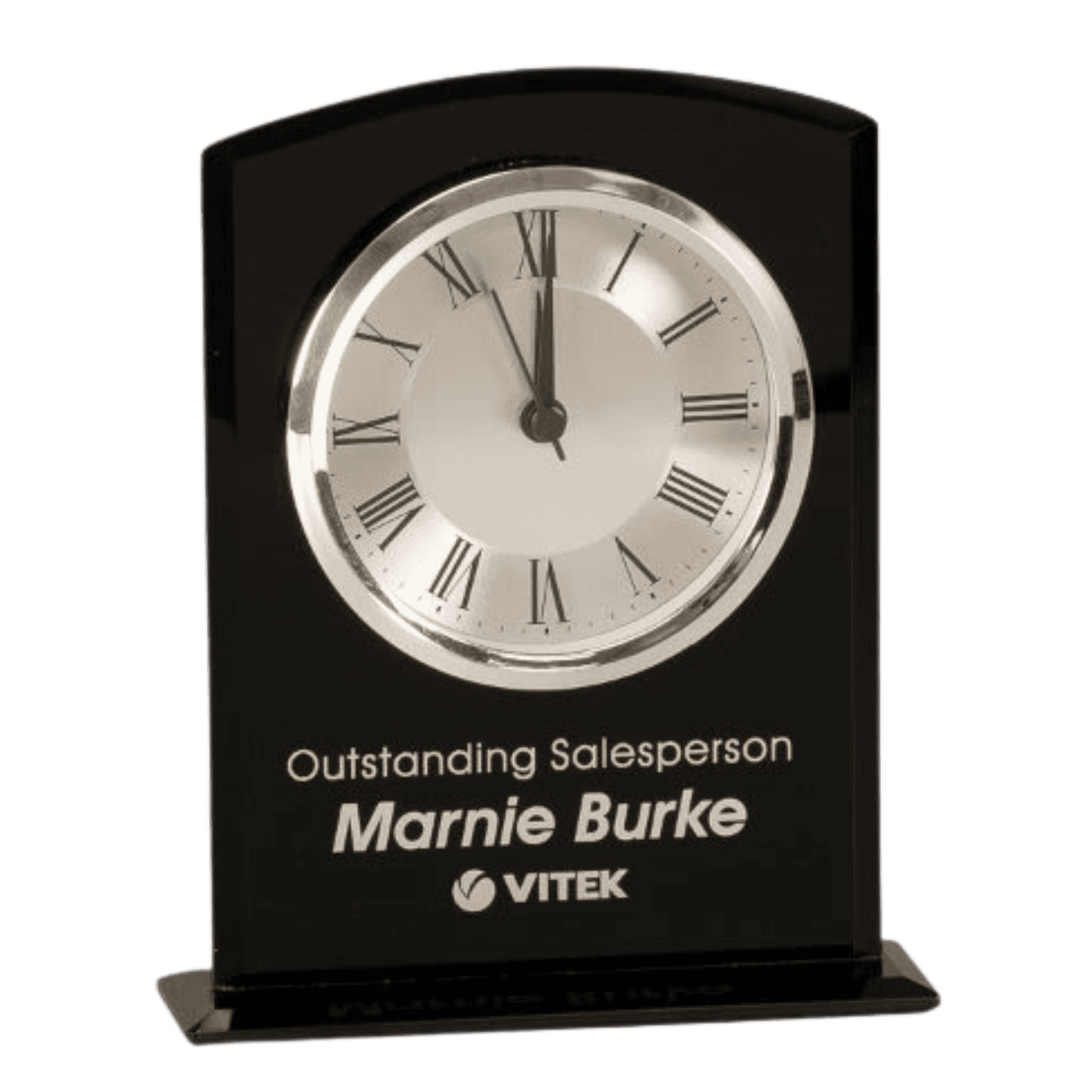 Contemporary Glass Desk Clocks – Personalized Gifts, Awards & Decor Black Glass - With Base / Alarm / 6 1/4" x 4 1/2"