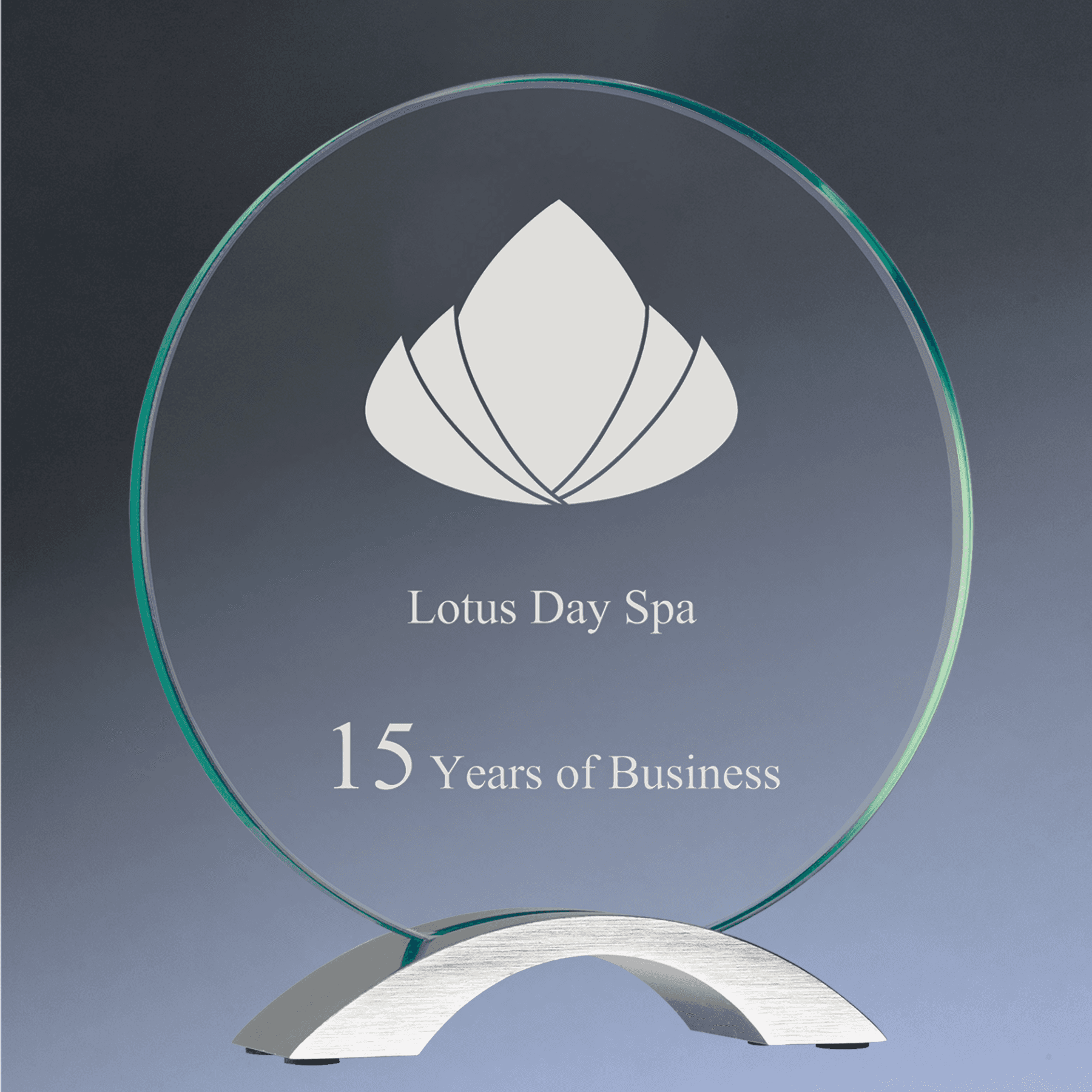 Cosmic Glass Awards - Jade Tinted with Silver Metal Base Round / 7 1/4" / Cosmic Glass