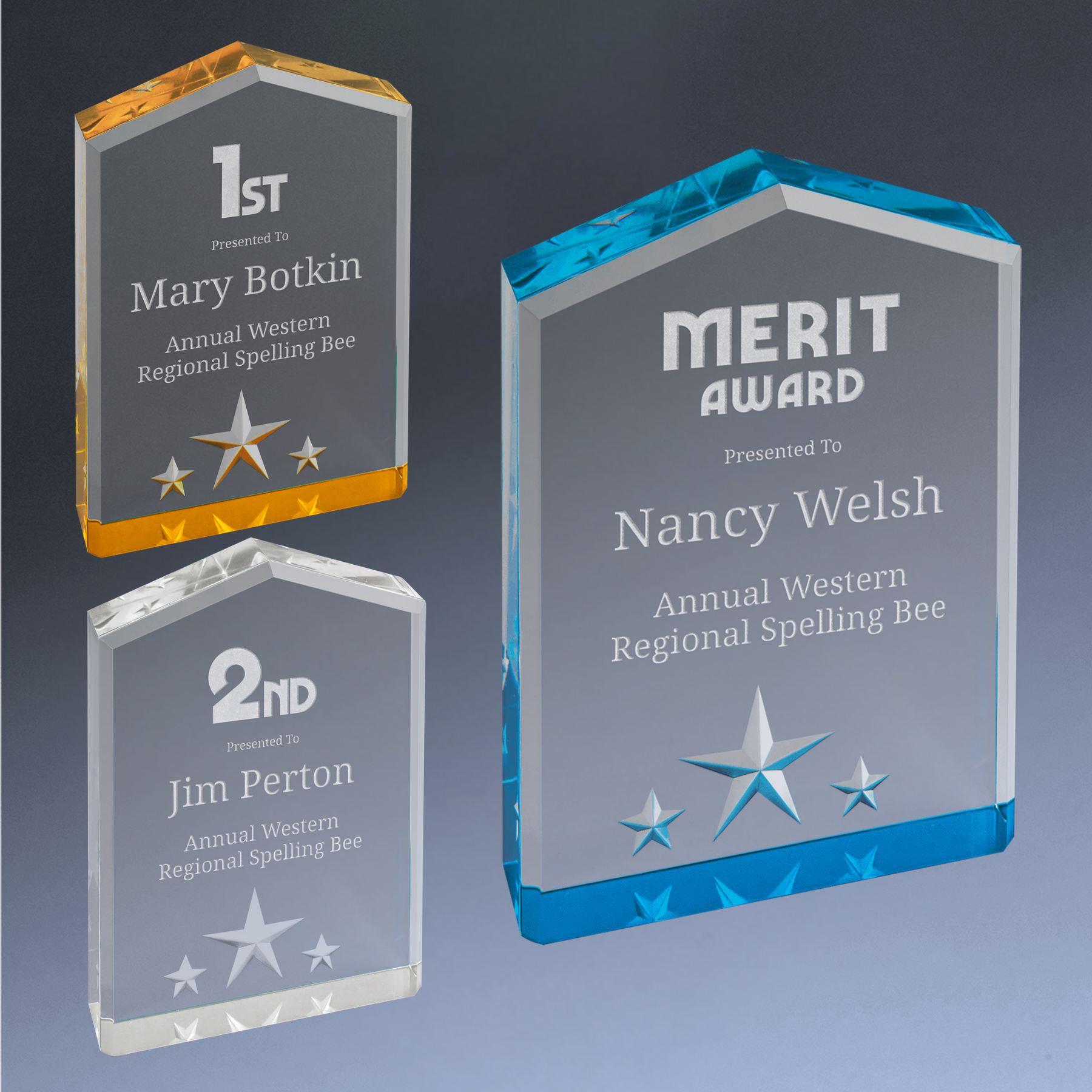 Star Point Acrylic Award with Star Embellishments and Color Accents Blue / 5"