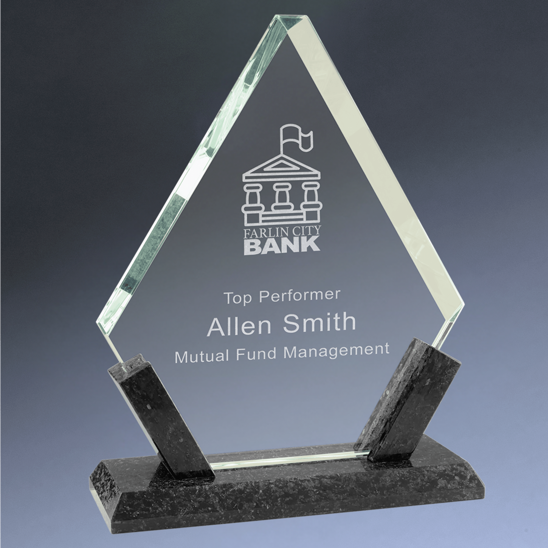 Diamond Glass Awards with Black Marble Base 7 1/4"