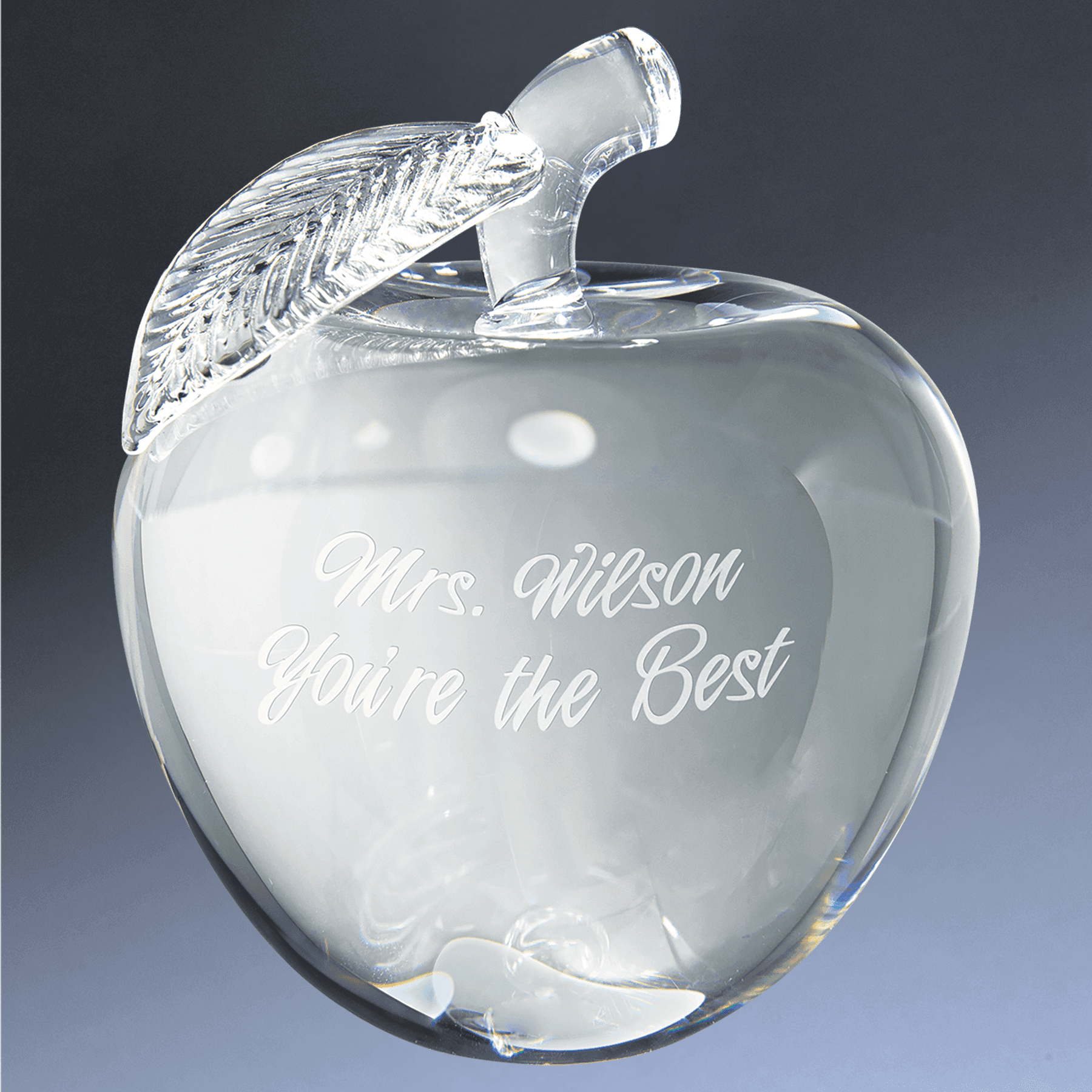 Laser Etched Crystal Apple Awards and Gifts - Custom Engraved Recognition 3D Crystal Apple / Clear / 4" Diameter