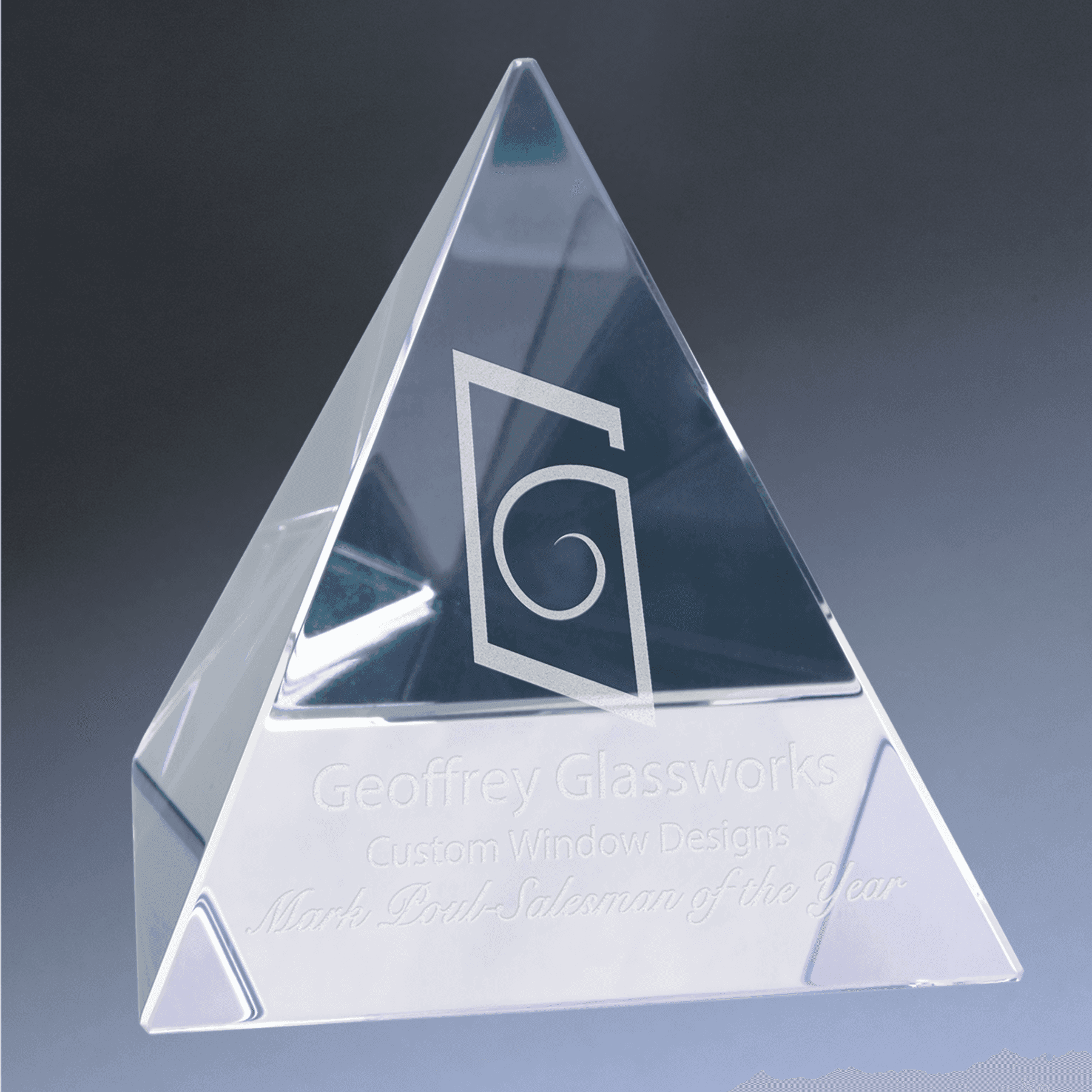 Laser Etched Crystal Triangles & Pyramids – For Awards and Recognition Pyramid / Clear Crystal / 2 3/8"